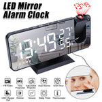 LinkMejor Mirror Alarm Clock Big Screen Temperature and Humidity Display with Radio and Time Projection Function Electronic Clock Rechargeable