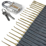 LinkMejor 24pcs Single Hook Lock Pick Set with 1Pc Transparent Lock Locksmith Practice Training Skill Set