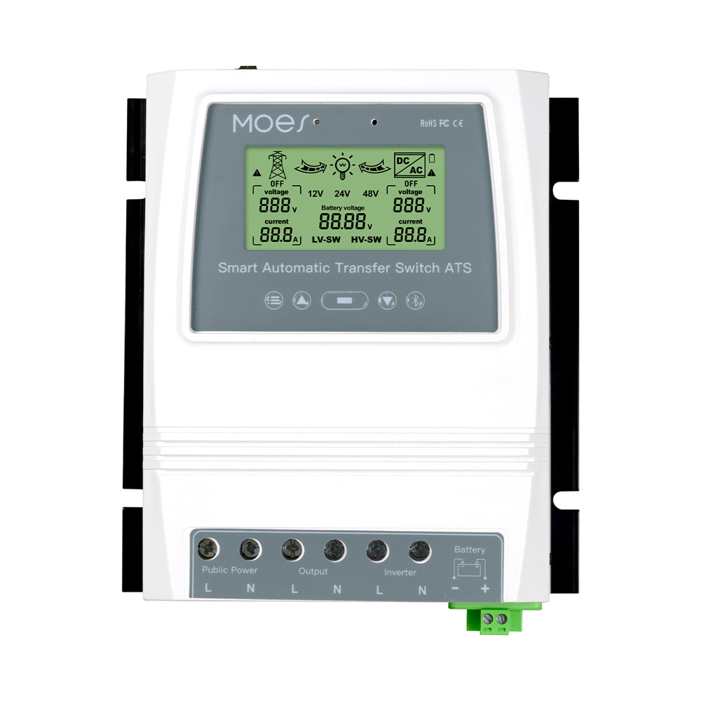 MOES BAT-80A Tuya bluetooth Intelligent Dual Power Controller 80A 16KW ATS Automatic Transfer Switch for Off-Grid Solar Wind System Switching