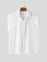 INCERUN Men Shirts Solid Color Sleeveless Shirt Casual Daily Lapel Streetwear Shirt Mens Clothing Summer Male Shirts
