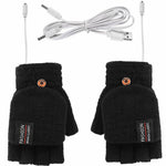 LinkMejor 1Pair Winter Half-finger USB Electric Heated Gloves Double-sided Heating Flip-top Gloves for Winter Outdoor Skiing