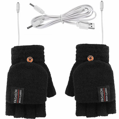 LinkMejor 1Pair Winter Half-finger USB Electric Heated Gloves Double-sided Heating Flip-top Gloves for Winter Outdoor Skiing