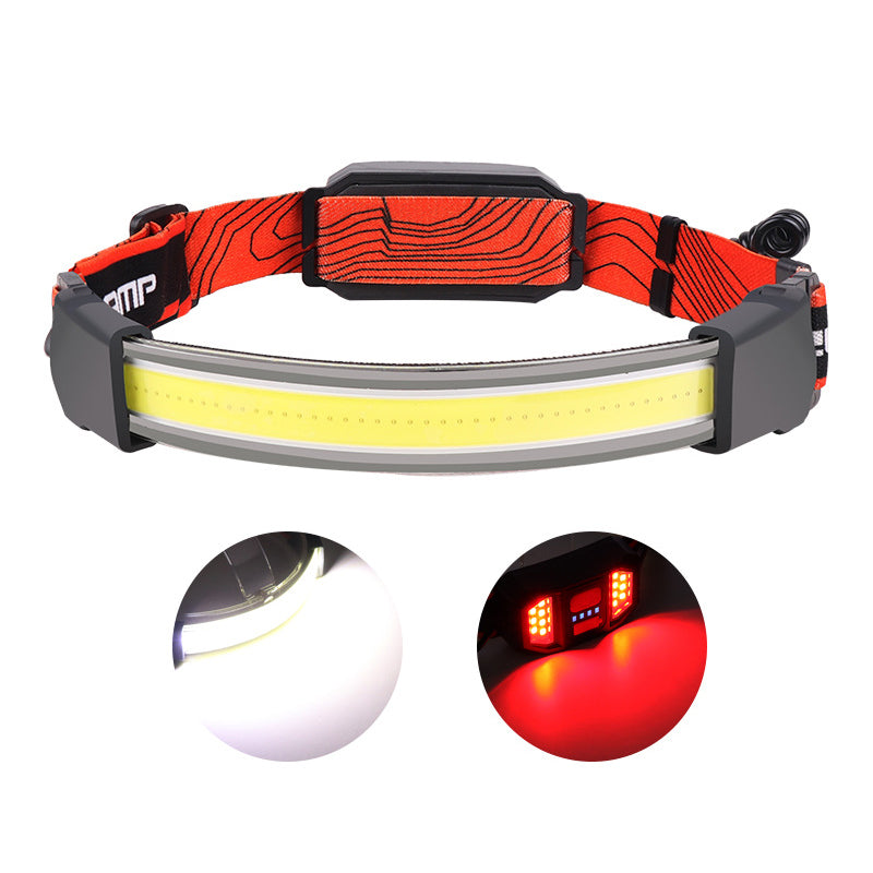 LinkMejor LED Headlight with Red Strobe Warning USB Rechargeable Headlight Red Light Floodlight Perfect for Riding and Working Head Lamp
