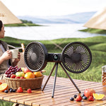 Tripod Fan Dual Head 120° Tilt 180° Body Rotation 3 Speed Adjustment Low Noise LED Display Portable Cooling Tool