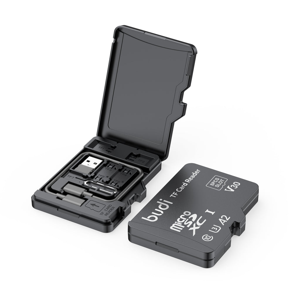 LinkMejor CP580 TF Card Reader with TF Card Appearance Design 8 TF Cards Stroage Slots Support 480Mbps High Transmission Speed Memory Card Reader Case