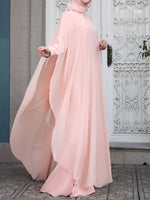 LinkMejor Plus Size Women Chiffon Kaftan Tunic Two-Piece Detachable Outside Bat Long Sleeve Maxi Dress