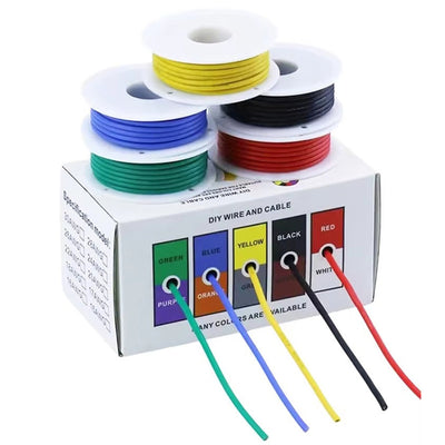 20/22/24/26/28/30 AWG 10m/roll Super Soft Silicone Wire Heat Resistant Flexible Tinned Copper Stranded Cable DIY 5 Colors Mix Electirc Wire Red Black Yellow Blue Green