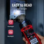 LinkMejor KC604 Digital Clamp Meter True-RMS AC/DC Voltage Current Tester NCV Detection Auto Shut-Off LCD Backlight 1.1 Inch D-Shaped Jaw