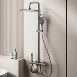 Space Aluminum Digital Display Square Shower Set Piano Button Bathroom Booster Shower Head System With Ambient Light Wall Mount Bracket Bathroom Faucets