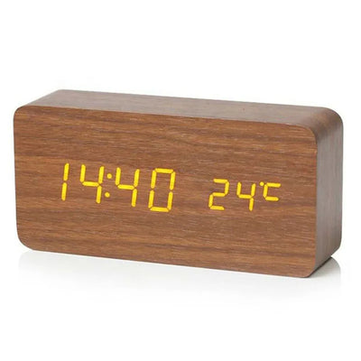 LinkMejor Electronic Wooden Alarm Clock Time Temperature Display USB + Battery Dual Power Supply Digital Alarm Clock LinkMejor Alarm Clock with Temperature Desk Clocks for Office Bedside Clock