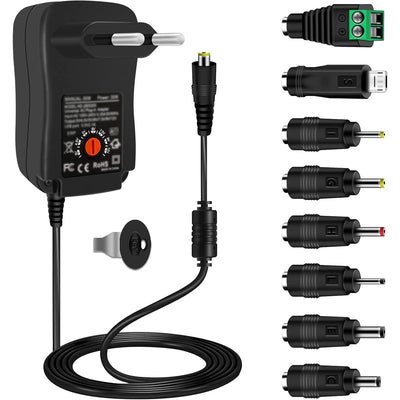 Universal Power Supply 30W AC to DC Adapter 3V-12V 2A with 5V 2.1A USB Port 8 DC Plugs EU/US Plug for LED Strip CCTV Router TV Box
