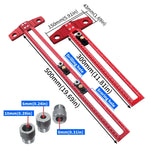 2 in 1 Woodworking Drilling Positioning Scribing Ruler Aluminum T Square Dowelling Jig Metric Inch Scale 6/8/10mm Sleeves TH-300mm TH-500mm