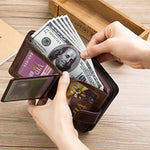 LinkMejor Genuine Leather Mens Zipper Wallet RFID Blocking Short Wallet Vintage Multi-card Holder Secure Coin Purse Compact Design Money Clip Stylish