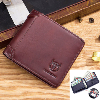 LinkMejor Genuine Leather Trifold Wallet Mens Large Capacity Credit Card Holder with 14 Card Slots Slim Design Short Wallet Coin Purse Stylish