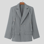LinkMejor Mens Lace-Up Design Long Sleeve Blazer Fashion Loose Fit Solid Color Casual Suit for Male