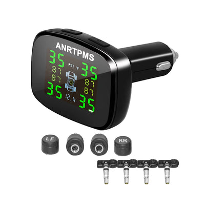 Wireless TPMS Tire Pressure Monitor 4 Wheels USB C Output Real Time Temperature Monitoring Safety System Car Accessories 433MHz Adjustable Alarm Thresholds