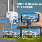 LinkMejor 3MP WiFi Camera Set Wireless PTZ Cam Auto Tracking Motion Detection Two-way Audio Night Vision IP66 Waterproof Record Playback CCTV Security Camera System EU Plug