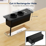 Table Socket with 2 USB 2 Sockets Built-in Socket 2-Way Installation Power Strip with 2 Screws for Kitchen Furniture or Worktops Recessed Socket 1.8 Cable16 A/3500 W