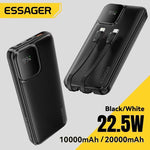 LinkMejor ES-D023 22.5W 37/74Wh 10000/20000mAh Digital Display Power Bank with 2 Integrated Cables External Battery Power Supply with 2 Inputs & 4 Outputs Support PD QC2.0/3.0 SCP FCP PPS AFC Fast Charging for iPhone 16 15 14 Pro Max for Huawei for SAMSUNG