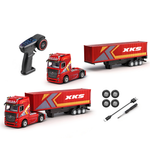 LinkMejor 6408 RTR 1/64 2.4G 4WD RC Car Container Tractor Trailer Truck Three Speed Full Proportional Remote Cruise Control LED Light Simulated Horn Sound Drift Racing Vehicles Models Toys