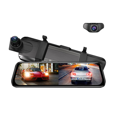 LinkMejor AR09 Dual Camera Dash Cam 2K Front 1080P Rear 10inch IPS Touch Screen Night Vision WiFi Parking Monitor Rearview Mirror Dash Cam DVR