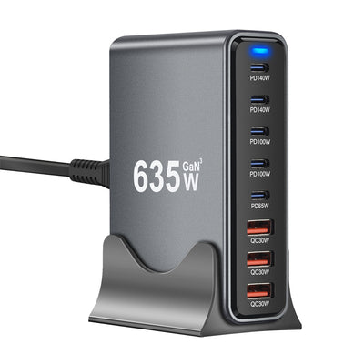 [GaN Tech] Bakeey YMX-635W 635W 8-Port USB PD Charger 3USB-A+5USB-C PD QC Fast Charging Desktop Charging Station EU Plug US Plug for iPhone 16 16 Pro 15 14 13 for Huawei Pura X for Samsung Galaxy S25 Ultra
