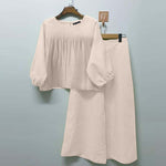 LinkMejor 2pcs Women Loose Fit Long Sleeve Top Long Trousers Casual Solid Color Two Piece Set Plus Size S-5XL