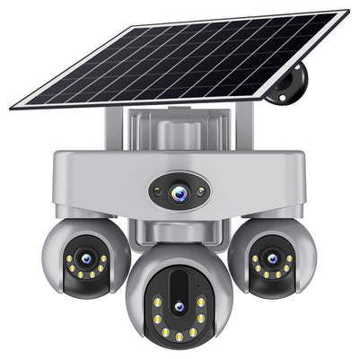V380 8MP WIFI/4G Solar Security Camera Wireless Outdoor PTZ Quad Screen Night Vision Motion Two Way Audio Weatherproof Battery Powered Home Surveillance System