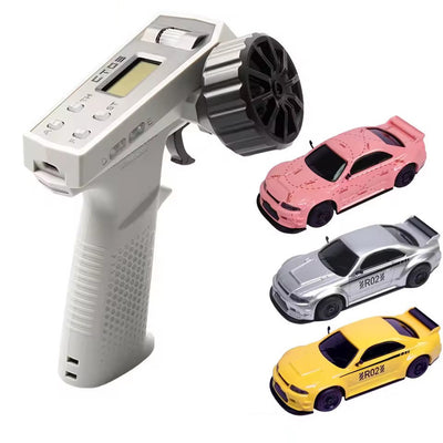 LinkMejor R02 1/64 2.4G RWD Drift RC Car Mini Race LED Light Radio Control High-Speed Motor On-Road Racing Vehicle Model Boys Gifts 60 Minutes Playing Time Toys