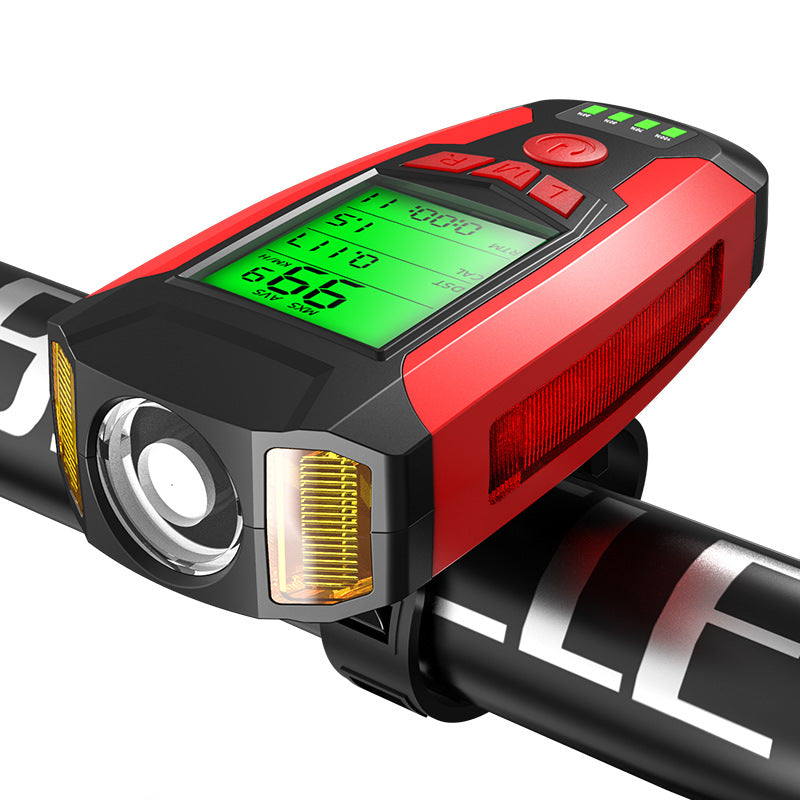 LinkMejor 3-in-1 350LM COB Bike Light + USB Horn Lamp + Speed Meter LCD Screen 5-Modes Waterproof Bicycle Headlight With Horn