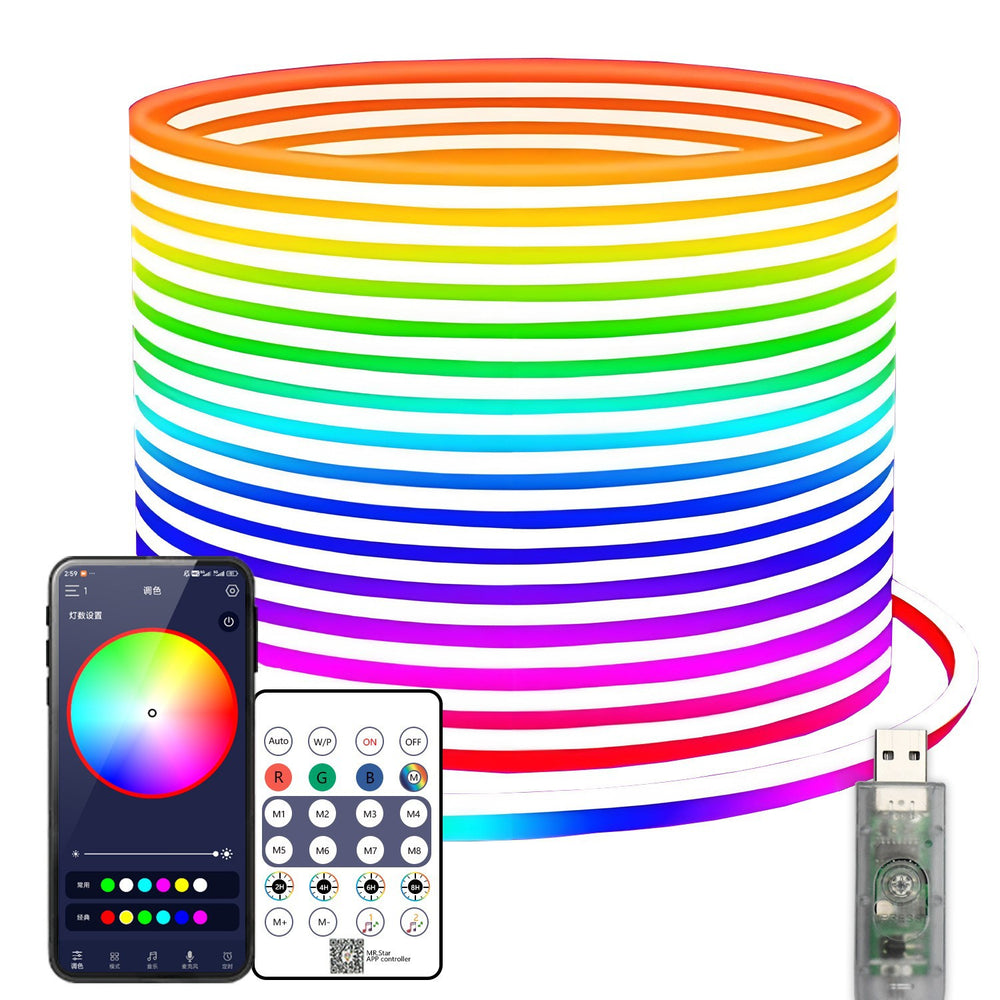 Elfeland 1~5m RGB LED Neon Light Strip USB 5V Music Sync IP65 Waterproof DIY Decorative Lighting for Indoor Outdoor Party Room Decor