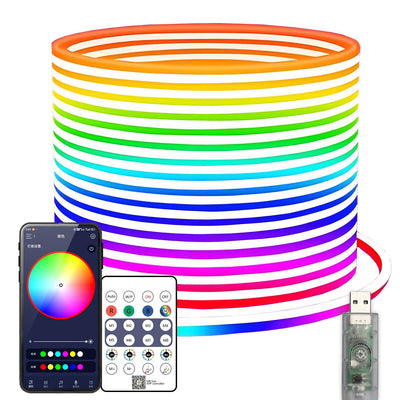 Elfeland 1~5m RGB LED Neon Light Strip USB 5V Music Sync IP65 Waterproof DIY Decorative Lighting for Indoor Outdoor Party Room Decor